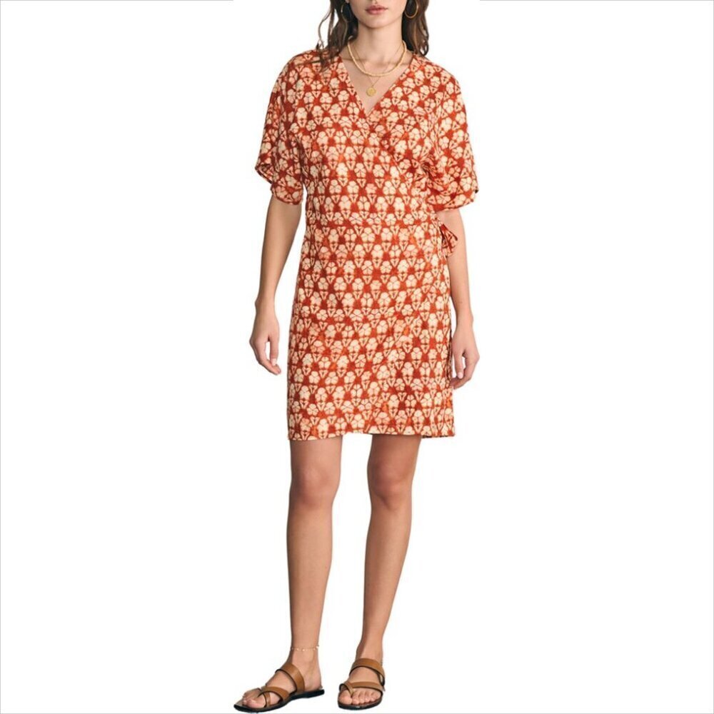 Faherty Willow wrap dress spiced Shibori linen Dolman sleeve rust orange new XS